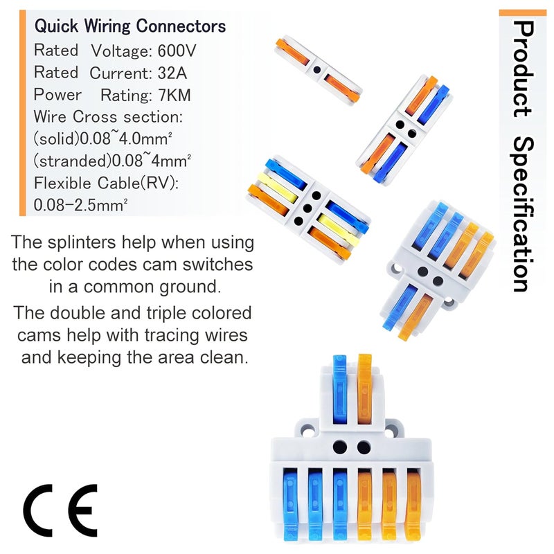 HTCELLE Lever Wire Connectors, 70-Piece Electrical Connectors Splice Kit Assortmentor Quick Connects, Push in Compact Splicing Butt Terminals for Wiring 28-12 AWG - Image 2
